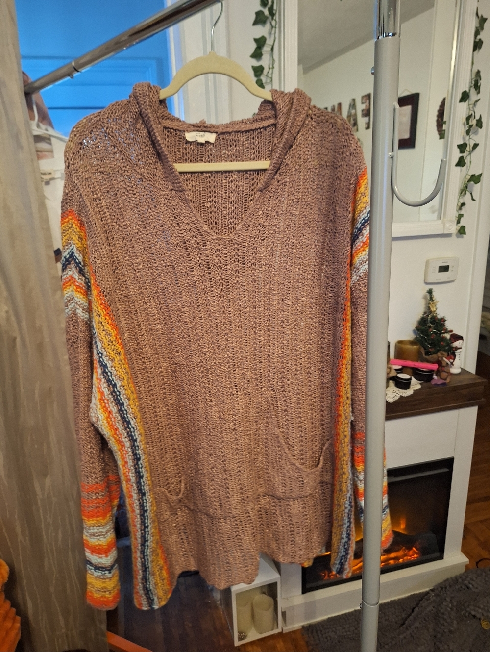 Boho Style Open-Knit Hooded Sweater